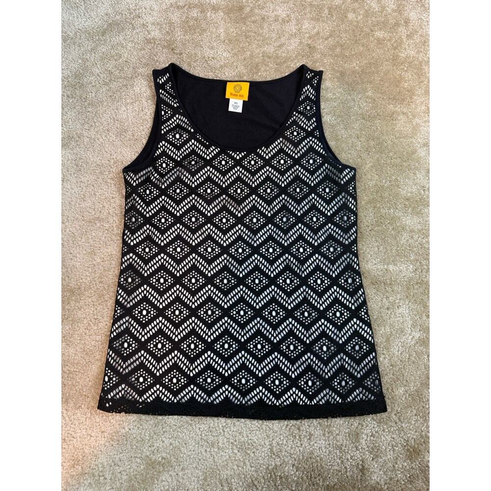 Ruby Rd. Women's Xs Extra Small Sleeveless Crochet Overlay Black & White A044